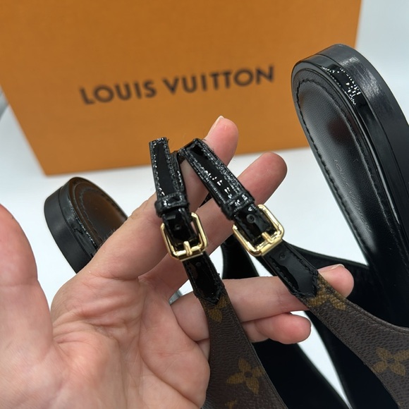 Authentic LOUIS VUITTON Patent Monogram Cherie Slingback Ballerina Flats 37 - Picture 8 of 8